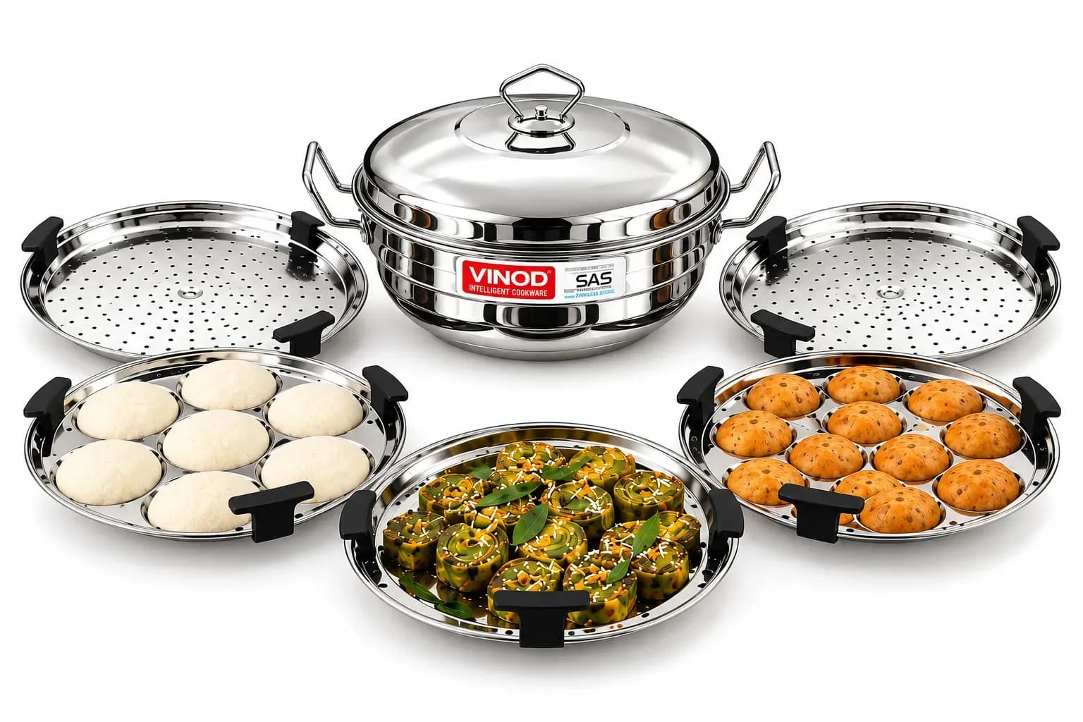 Steel Tri-Ply Multi Kadai with Idli, Dhokla & Patra Plates